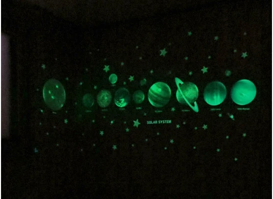 Звездное небо флуоресцентные наклейки на стену звезда ракета НЛО астронавты светится в темноте водонепроницаемые наклейки DIY Декор детской комнаты