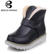 BONJOMARISA/Зимние ботильоны; большие размеры 33-44; женские теплые плюшевые ботинки на меху; удобная женская обувь на танкетке