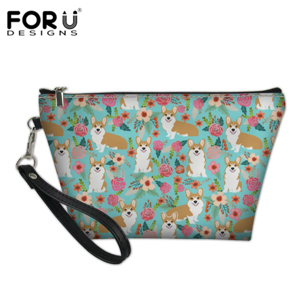 

FORUDESIGNS Ladies Portable Travel Cosmetic Bags Corgi Pet Florals Printed Make Up Bag Toiletry Organizer Case Pouch Beauty Bag