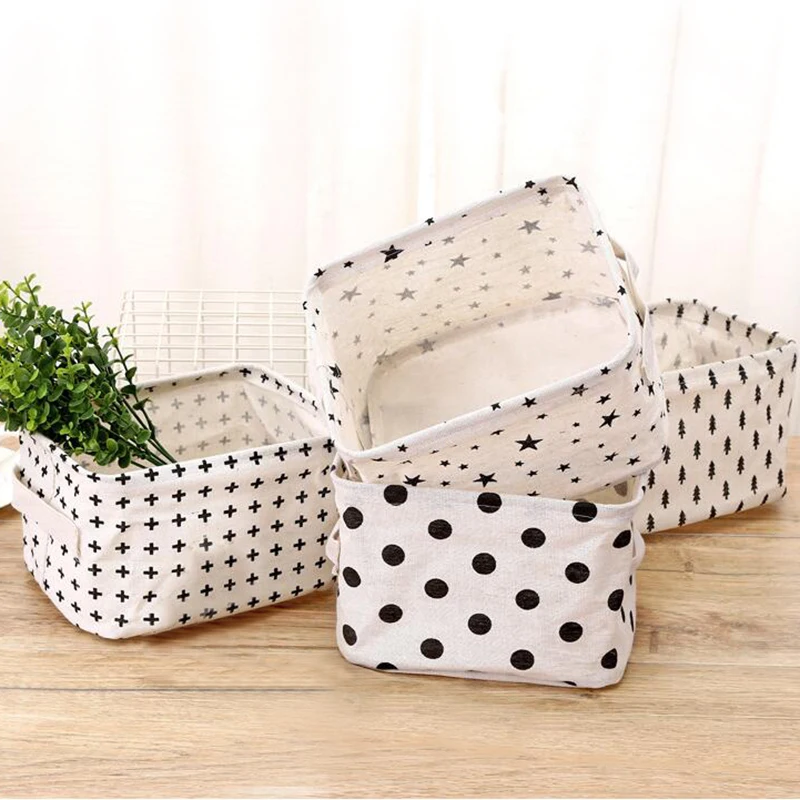 1Pc Creative Cotton Linen Desktop Storage Basket Sundries Storage Box