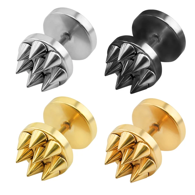 Gold Mens Spike Earrings Stainless Steel Small Ear Studs Black Punk Gold Mens Spike Earrings Stainless Steel Small Ear Studs Black Punk Stud For Men Women