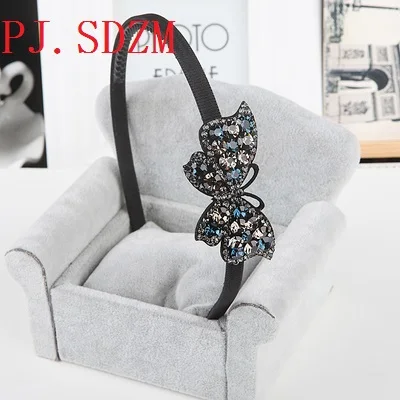 Dark Blue Grey Бабочка горный хрусталь Женская повязка для волос краткое Корея Мода Изысканный женские аксессуары для волос с зубами нескользящий Кристалл HB0053 - Цвет: Dark Blue Grey