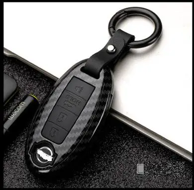 Чехол из углеродного волокна для автомобильного ключа для Nissan Qashqai J10 J11 X-Trail t31 t32 kicks Tiida Pathfinder Murano Note Juke - Название цвета: D Carbon Black