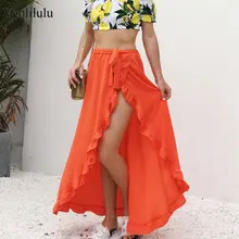 Летняя пляжная юбка Женская Длинная юбка с оборками Женская сексуальная макси юбка Женская Повседневная элегантная юбка с высокой талией для женщин