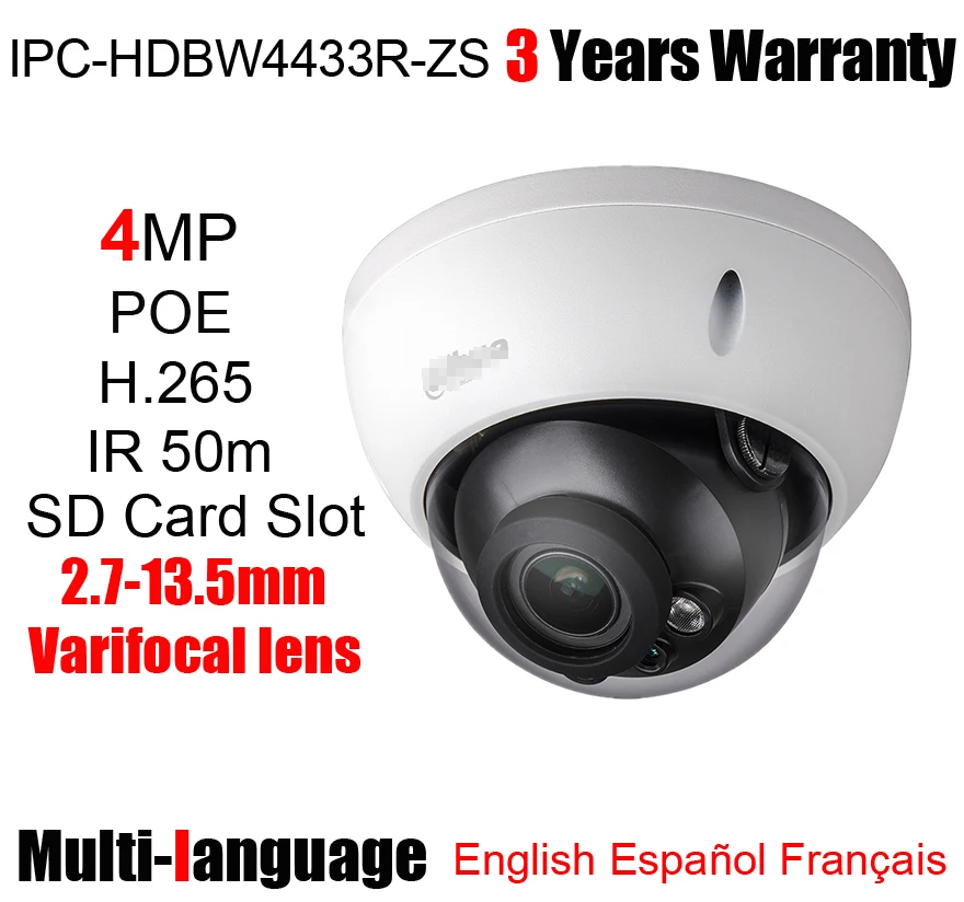 

IPC-HDBW4433R-ZS 4MP Dome Network Camera POE H.265 IR 50m SD Card Slot Vandal-proof IP Camera Replace IPC-HDBW4433R-S with logo
