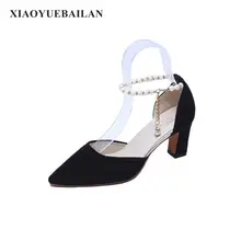 2017 Pointed Shoes Sandals All-match Hollow Word Buckle With Baotou Rough Heels