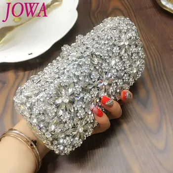 

2019 Women's Fashion Evening Bags Shining Diamonds Handbag Ladies Silver Mini Handbags Rhinestone Flower Wedding Party Clutches