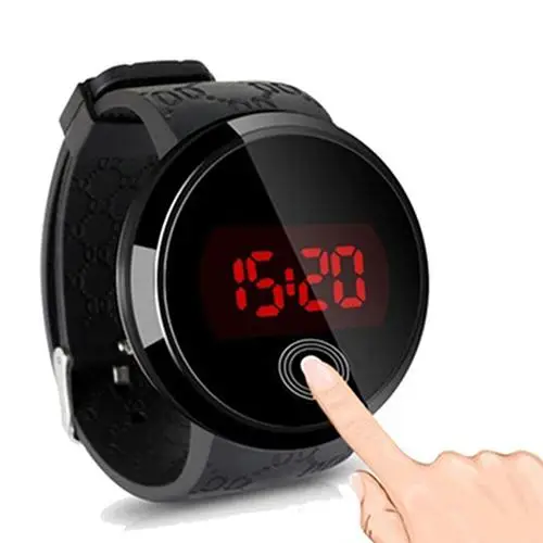 Мужской модный Водонепроницаемый светодиодный круглый сенсорный экран день дата Силиконовые наручные часы