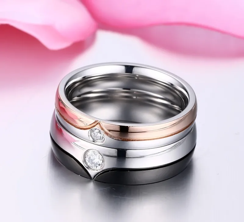 Романтические обручальные кольца для пар для мужчин и женщин из нержавеющей стали, CZ камень, обручальное кольцо для влюбленных на годовщину