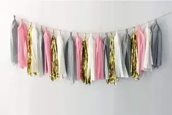 

4 Pack 20 Pcs Gold Pink Grey White DIY Tissue Paper Tassel Party Garland, Fringe Garland Nursery Banner for Wedding, Baby Shower