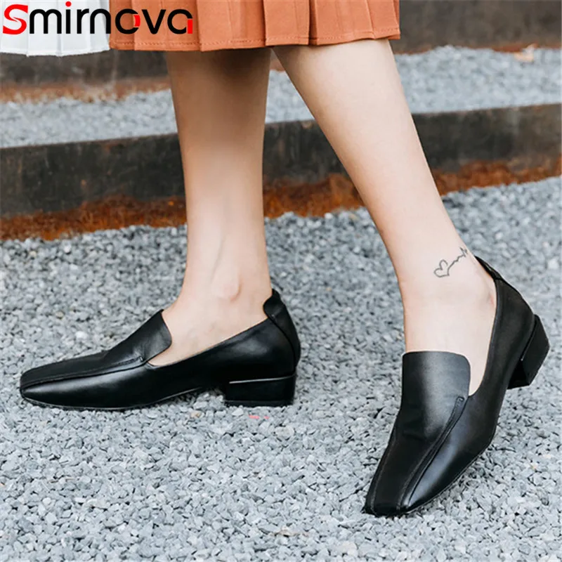 

Smirnova fashion spring autumn new shoes woman square toe genuine leather shoes women casual flats women 2019