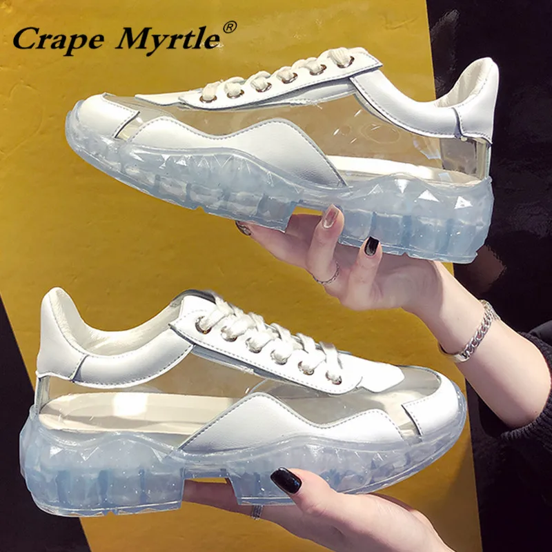 

2019 silvery Woman Transparent Sneakers Casual Vulcanize Footwear Clear Thick SoleTenis Women Platform shoes zapatos de mujer