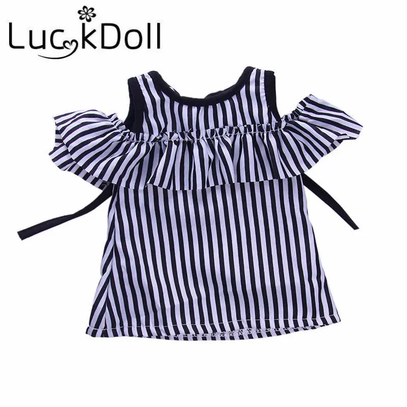 LUCKDOLL черно-белое платье в полоску подходит 18 дюймов Американский 43 см детская кукла одежда аксессуары, игрушки для девочек, поколение, подарок на день рождения