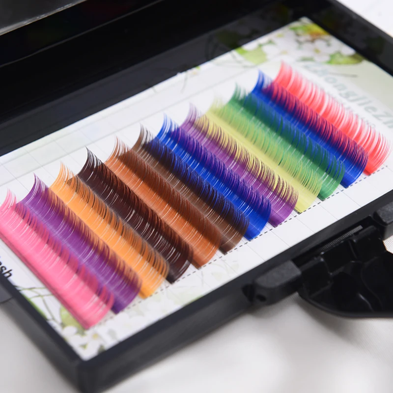 12rows tray 12 Colors Rainbow Colored Eyelash Extension Faux Mink color eyelashes colorful cilia eyelash extension 1