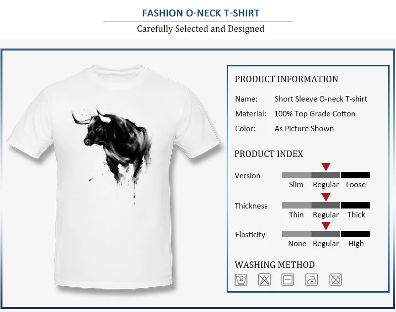 Bull Shirt T Shirts for Men Street Labor Day Tops Shirts Short Sleeve Retro Design Tee Shirts Round Collar 100% Cotton Fabric Bull Shirt