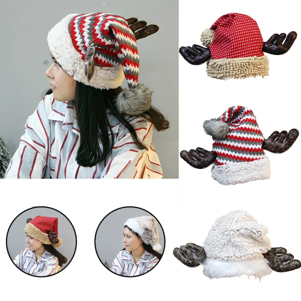 Winter Casual Beanies Hat Adult Child Cute Elk Antlers Santa Claus Hats Xmas Holiday Party Acrylic Christmas Hat T716