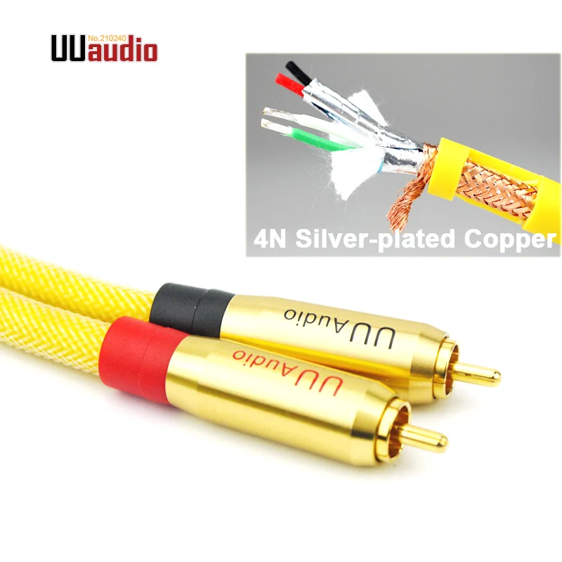 Кабель 2шт./пара HIFI RCA 4N OFC посеребренный медный кабель в для усилителя DAC/желтого