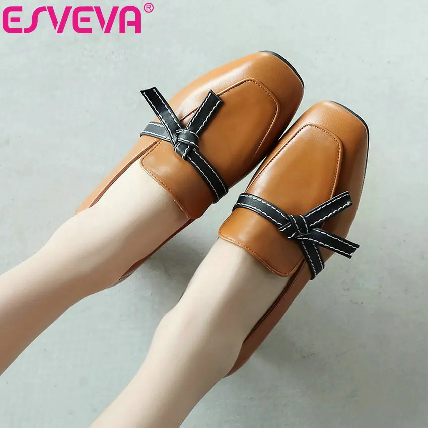 

ESVEVA 2019 Women Pumps Shoes Basic Med Heels Square Toe Elegant Square Heels Sweet Style Spring Sandals Shoes Women Size 34-43