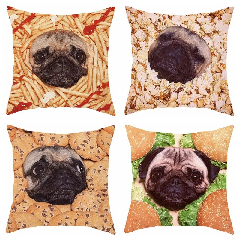 1 PC Funny Puppy Dog Throw Pillow Covers Short Plush Polyester Square Pillowcases for Home