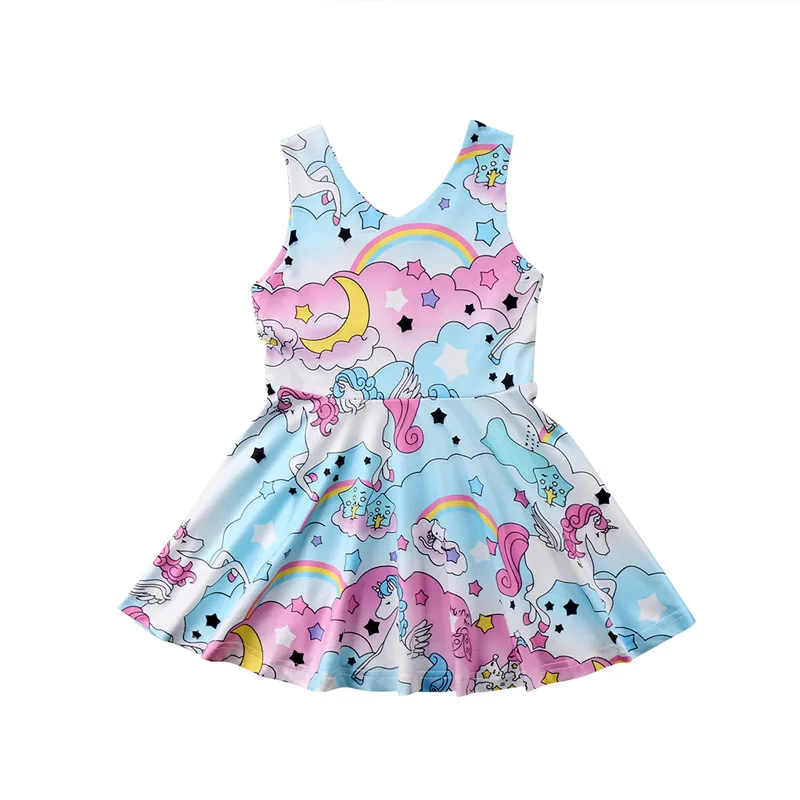 

Summer Toddler Kid Baby Girl Dress Cartoon Unicorn Princess Party Pageant V-Neck Sleeveless Tutu Dresses Sundress Cotton Clothes