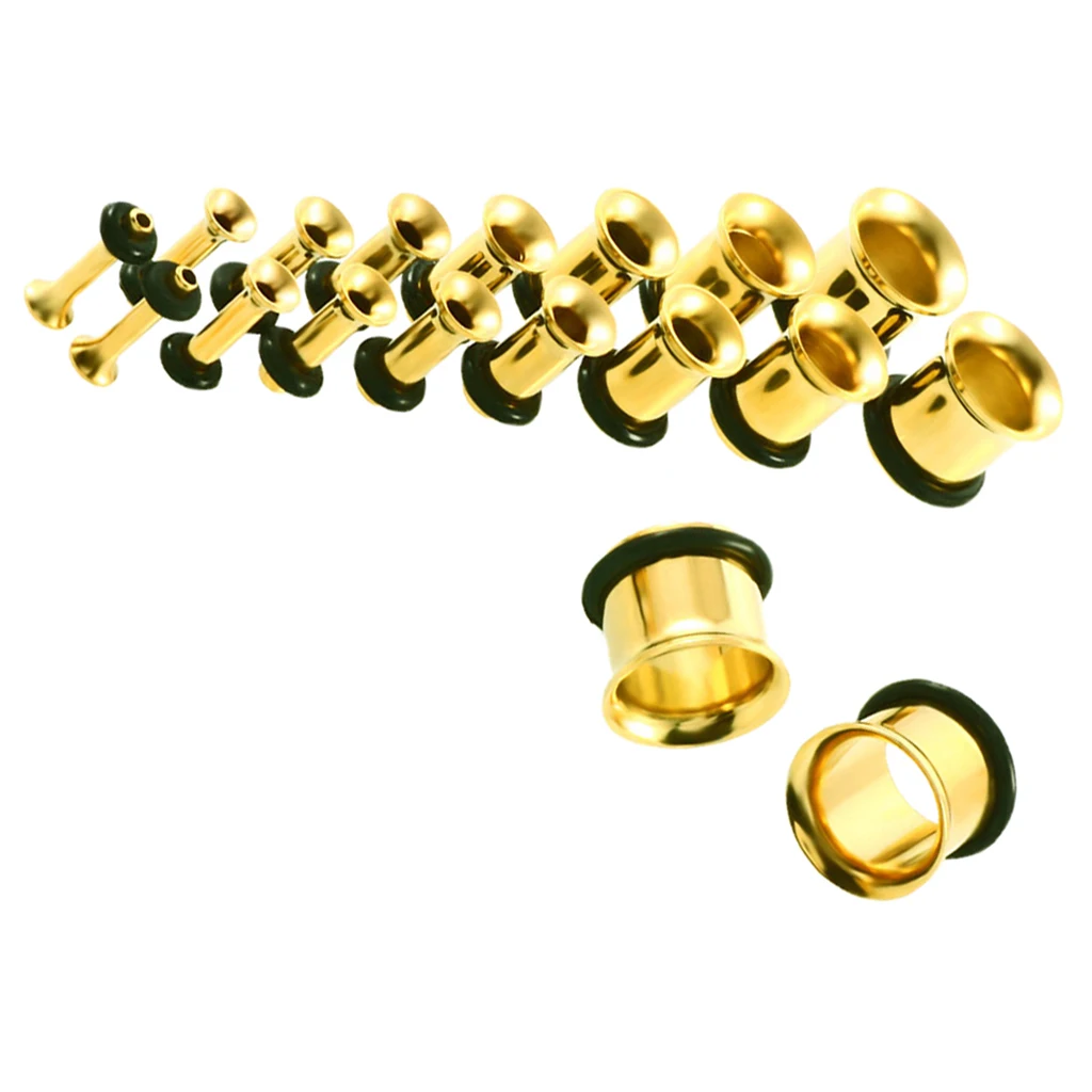 MagiDeal 18pcs/Pack 14G-00G Kit Assorted Stainless Steel Ear Plug Stretching Kit Single Flared with Rubber O-ring