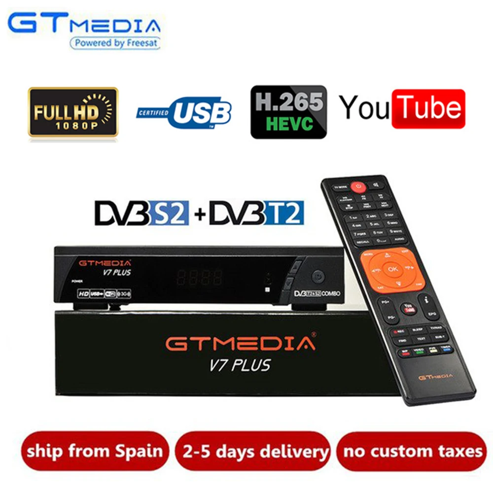 

100% Original 2019 New Arrival GTMEDIA V7 PLUS DVB-S2 DVB-T2 Satellite TV Combo Receiver Support H.265+Spain Italy Cccam 5 Cline