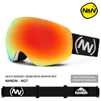 Бренд NANDN профессиональные лыжные очки 2 двойные линзы противотуманные большие сферические лыжные очки для мужчин и женщин снежные очки - Цвет: White frames Red