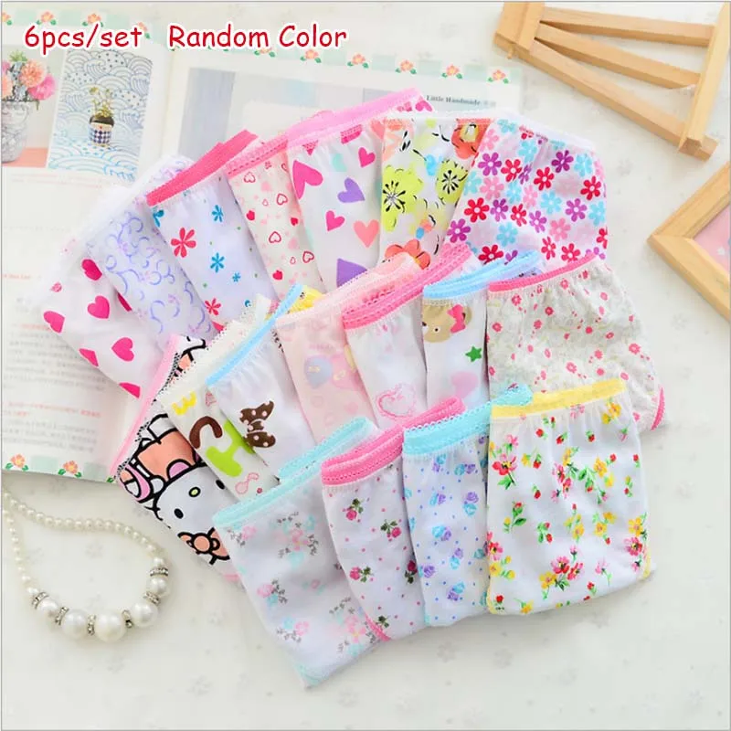 

6 Pcs/pack Random Delivery Girls Briefs Panties Underwear flower Girls Underwear Cotton Pinkycolor Panties