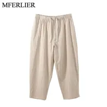 Летние мужские брюки 5XL 6XL 7XL 8XL талия 160 см плюс размер хлопок лен Большие размеры брюки мужские 5 цветов