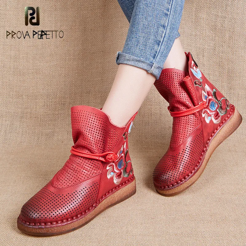 

Prova perfetto 2019 Hot Design Rome Woman Ankle Boots Hand-made Hollow-out Flat Boots Genuine Leather Soft High-top Women Boots