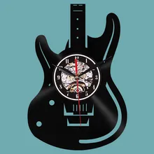 Домашний черный виниловый модный стиль гитара без тиканья тихие античные резиновые настенные часы для дома кухни офиса FS12