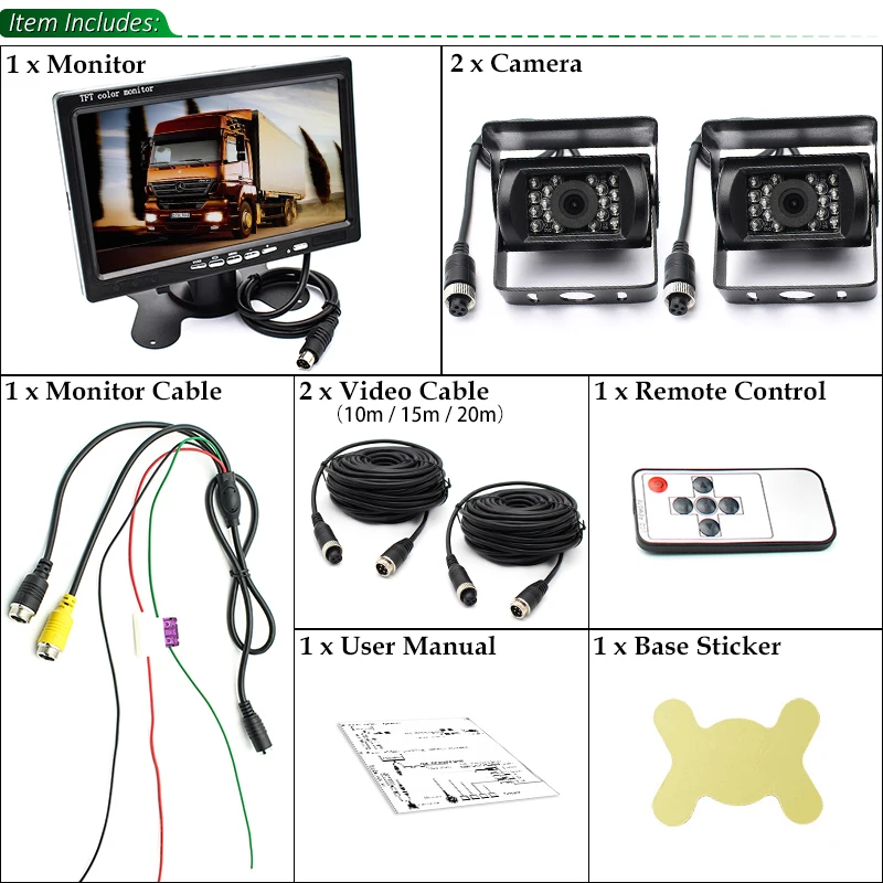 12 V-24 V " ЖК-дисплей монитор заднего вида+ 2x 4Pin 18 ИК-светодиодов Ночное видение Водонепроницаемый камера заднего вида Камера для тележка на колесах автобуса б/у