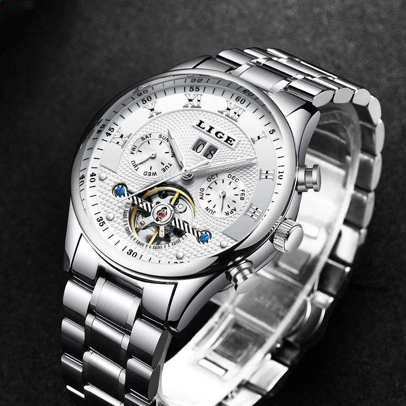 

Mens Watch LIGE Fashion Business Leather Clock Mens Watches Brand Luxury Automatic Mechanical Waterproof Watch Relogio Masculino