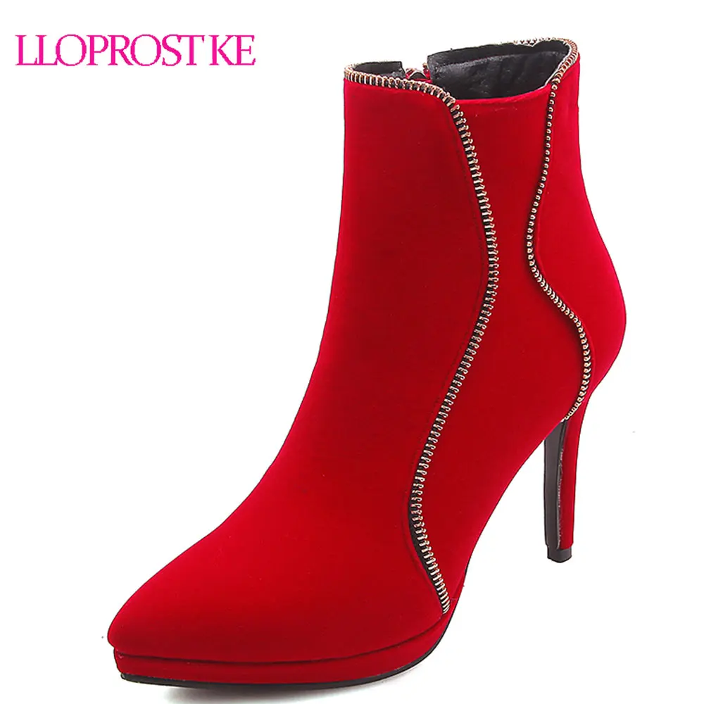 

Lloprost ke Women Warm Fur Ankle BootsThin High Heels Platform Shoes Pointed Toe Side Zipper Wedding Party Shoes Woman D317
