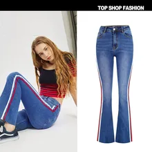 Женские повседневные Модные обтягивающие хлопковые джинсы, женская одежда с высокой талией, обтягивающие эластичные штаны-клеш в полоску