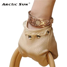 Новинка, женские весенние тонкие перчатки из натуральной кожи без подкладки, модные элегантные женские перчатки из овчины, кружевные дышащие перчатки L006N