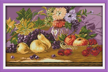 

Joy Sunday Fruit Feast Pattern Needlework Chinese DIY Cross Stitch Set for Embroidery Kit Cross-Stitch Handwork House Decoration