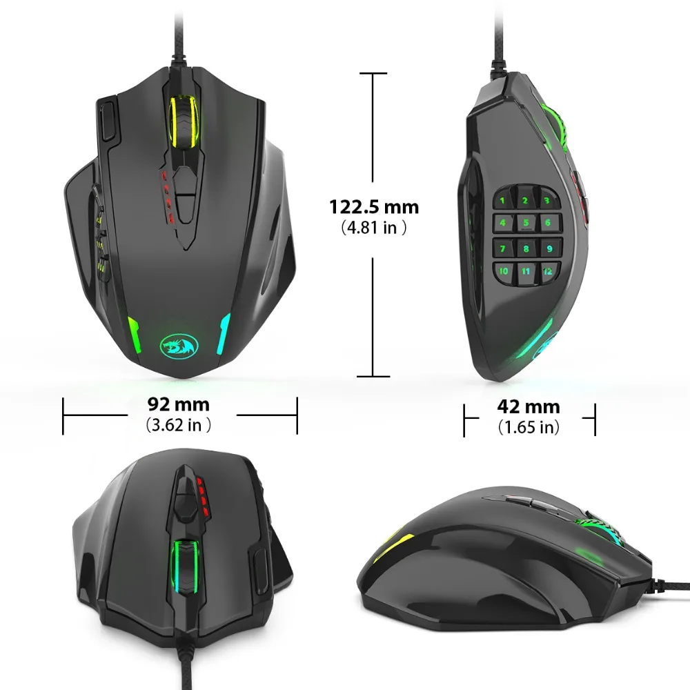 Redragon M908 воздействия 12400 Точек на дюйм RGB светодиодный MMO Мышь Лазерная Проводная