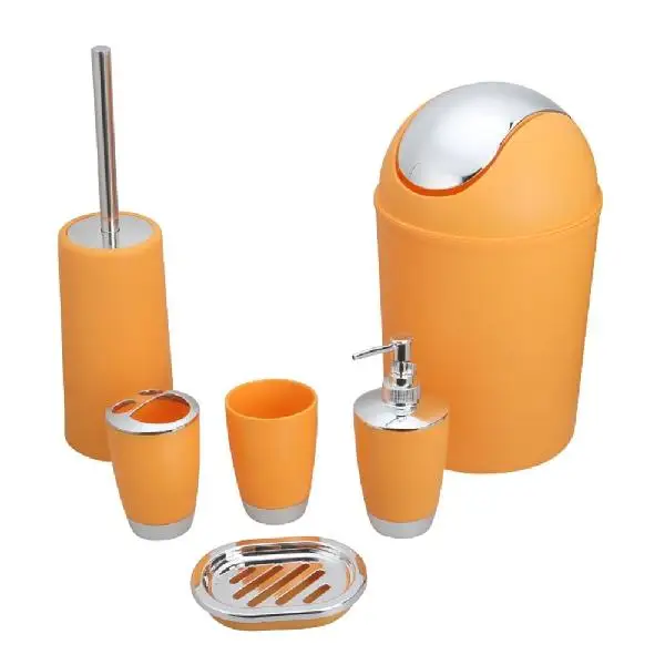 Набор аксессуаров для ванной комнаты, инструменты для мытья бутылки, чашка для полоскания рта, мыло, держатель для зубной щетки, мусорное ведро, щетка для унитаза, предметы для дома - Цвет: Orange