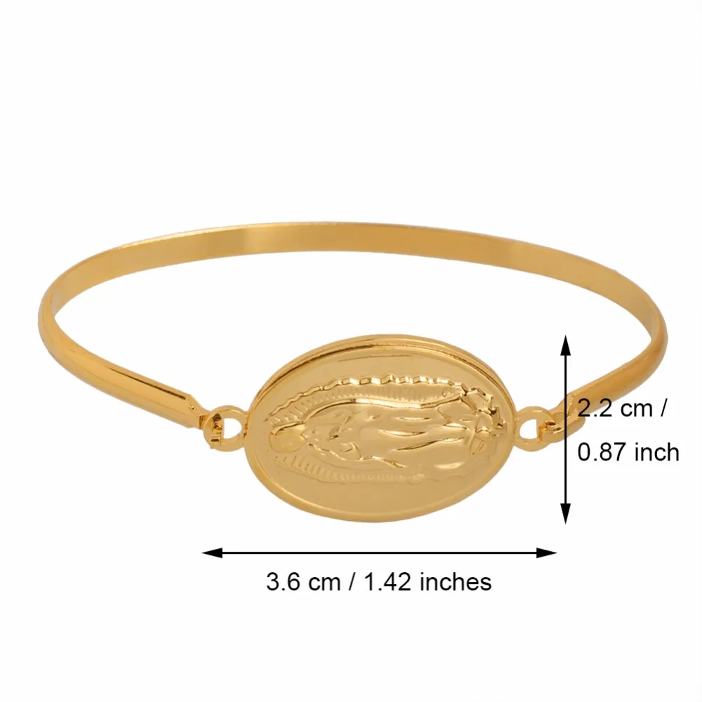 Anniyo Oval& Can Open Virgin Mary Bangles for Women Girls Our Lady Bracelets Stainless Steel Gold Color Madonna Jewelry#004809