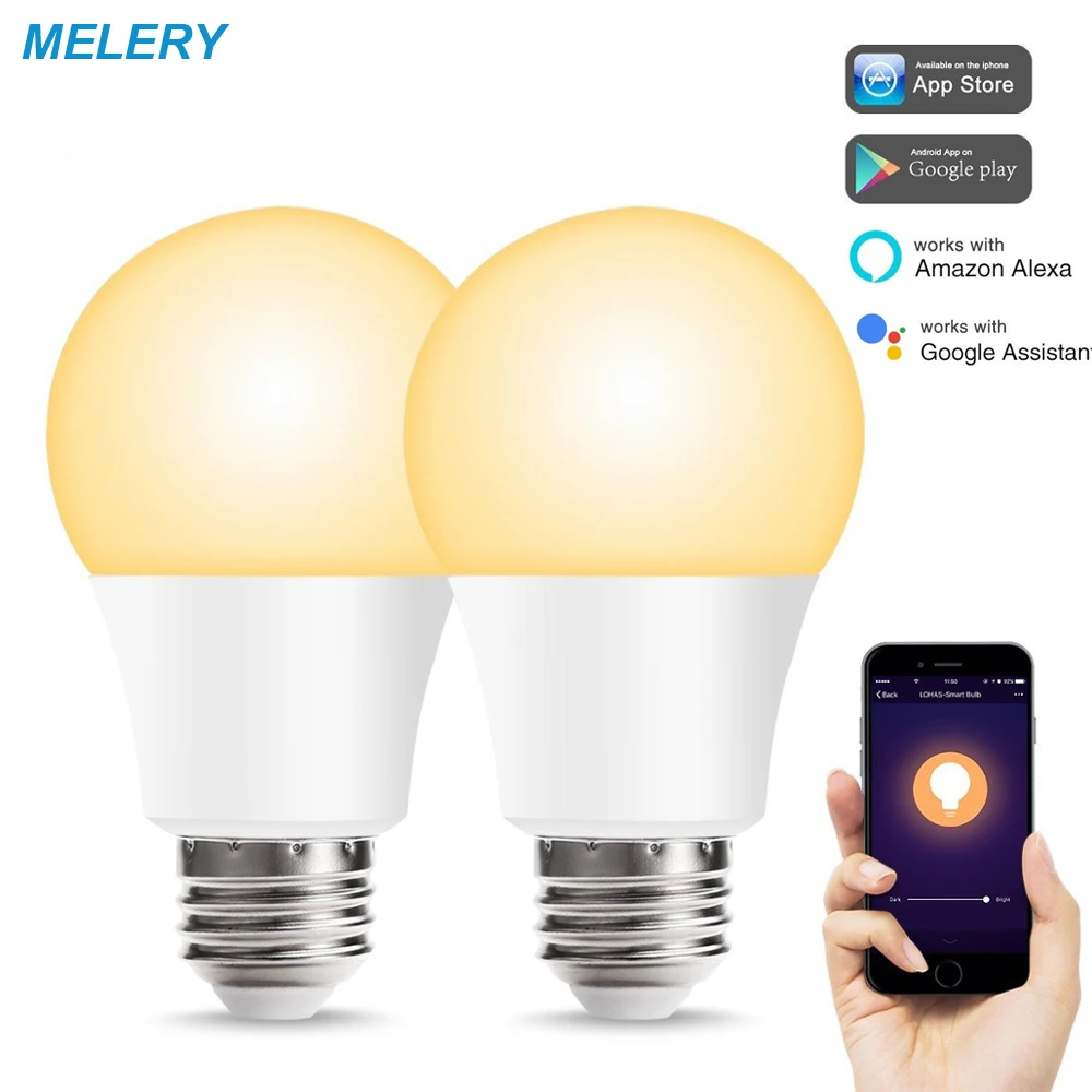 

WiFi LED Smart Light Bulb E26 Lamp Dimmable Warm 2700K to Cold 6500K Remote Control Homekit Work with Alexa,Google Home-2Pack