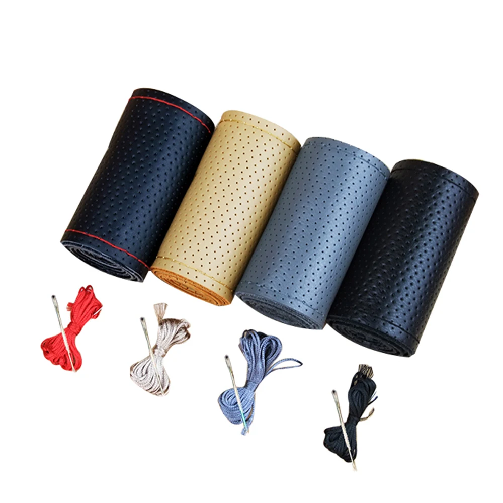 2017 Genuine Leather Steering Wheel Cover,Car Styling Accessories Volante  Esportivo,DIY Handmade Case With Needles and Thread