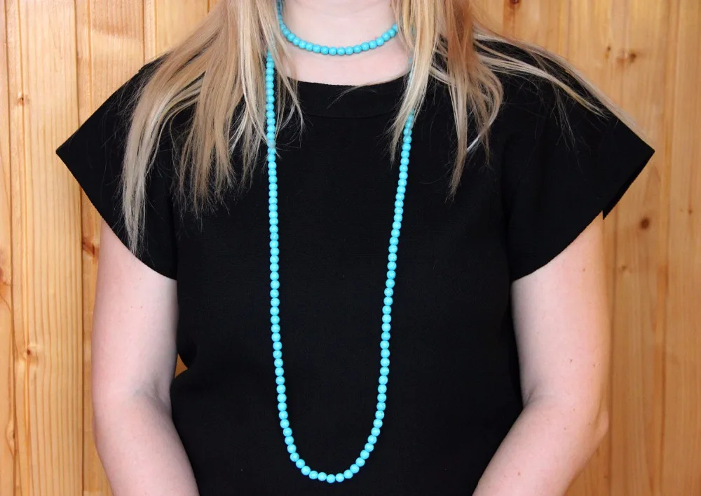 

Fashion blue necklace elastic Turquoisebeads Necklace long Necklace double wrap necklace mother gift 60 inches