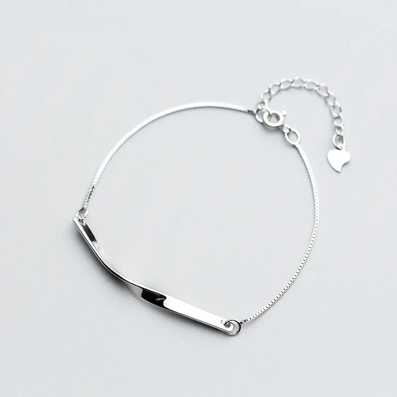 

Simple Twisted Horizontal Line Solid 925 Sterling Silver Adjustable Bracelet