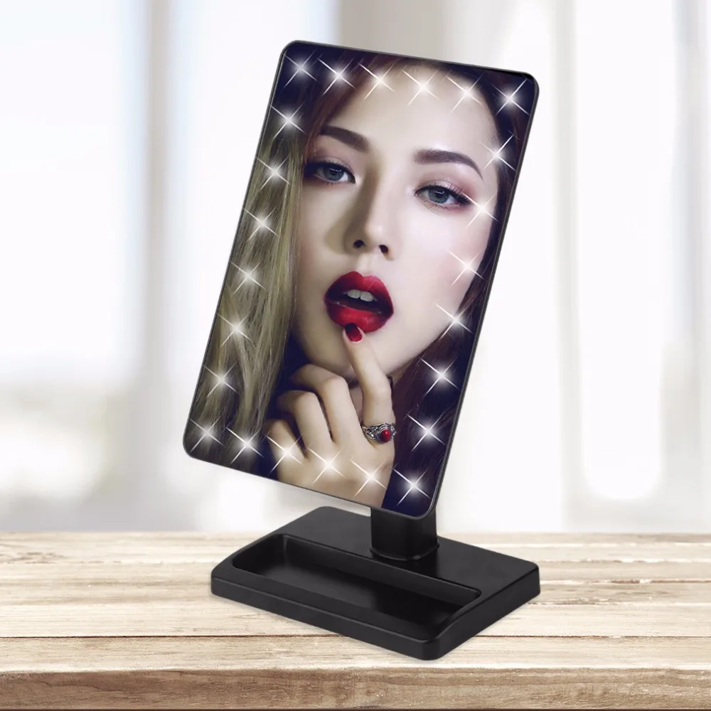 Square Shpe Desktop Adjustable Brightness LED Facial Makeup Mirror