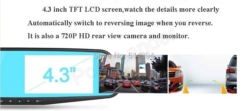 Горячая Распродажа 4,3 ''Full HD 1080 P 4x цифровой зум зеркало заднего вида видео цифровой видеорегистратор для автомобиля двойной ночного видения парковочная камера g-сенсор