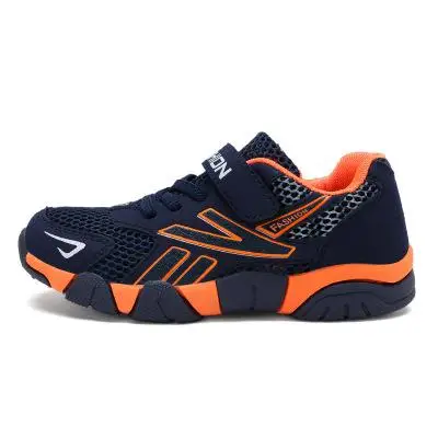 Летняя детская обувь для бега; кроссовки для мальчиков; сетчатая дышащая детская спортивная обувь; амортизирующая мягкая резиновая подошва; школьная обувь - Цвет: Dark Blue Orange