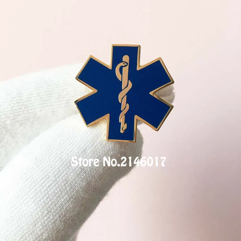 

100pcs Custom Nursing Ambulance Lapel Pin Blue Enamel Snake Symbol Metal Badge Star of Life Paramedic-Iron Doctor Pins Brooch