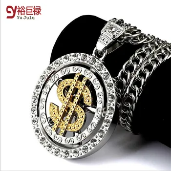 

Hiphop fashion Elegant gold statement necklace for women men Classic style rotary dollar dollar tide hip hop jewelry necklaces