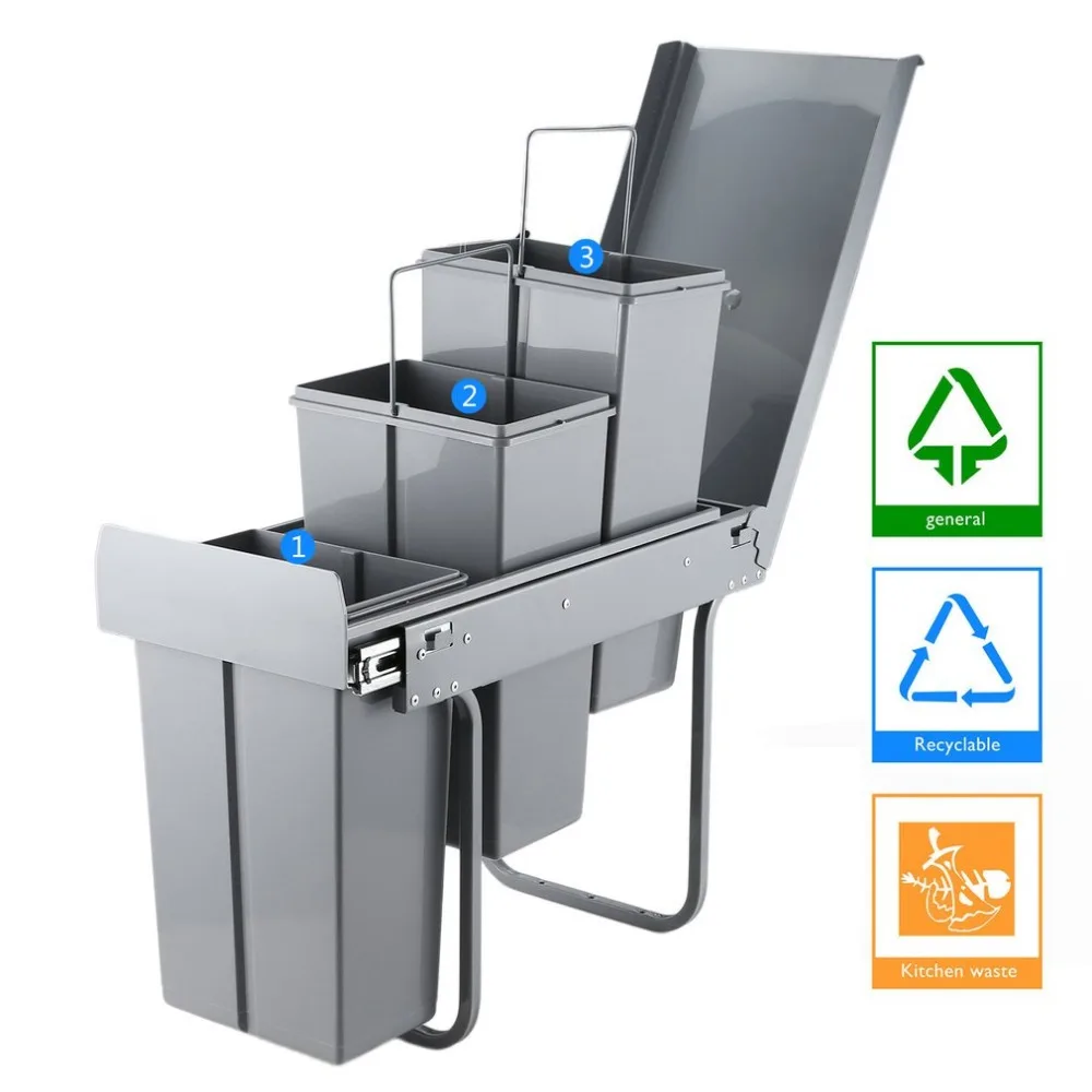 

Newest Practical Kitchen Assistant Trash Can Soft Slow Closing SHUNDA-N004 Cupboard Trash Bin Recycle Pull Out Kitchen Waste Bin